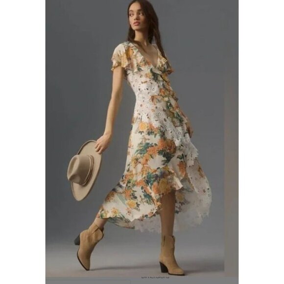 Anthropologie Dresses & Skirts - NWT Anthropologie Floral Lace Midi Dress Size 4 Multicolor Lightweight Boho